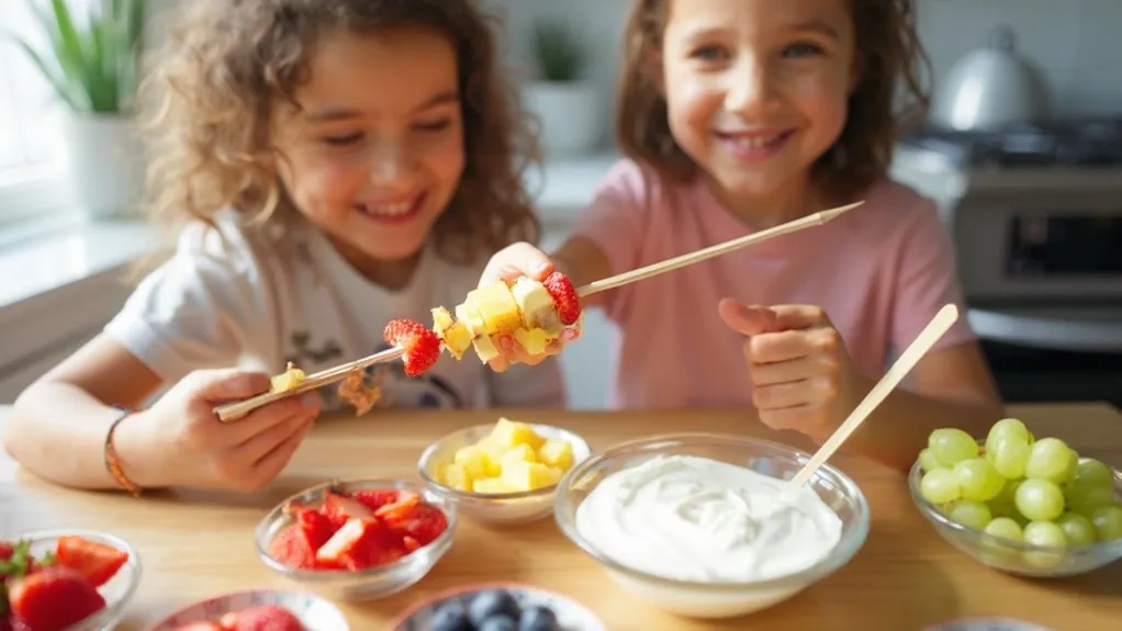 fruktspett med yoghurtdipp