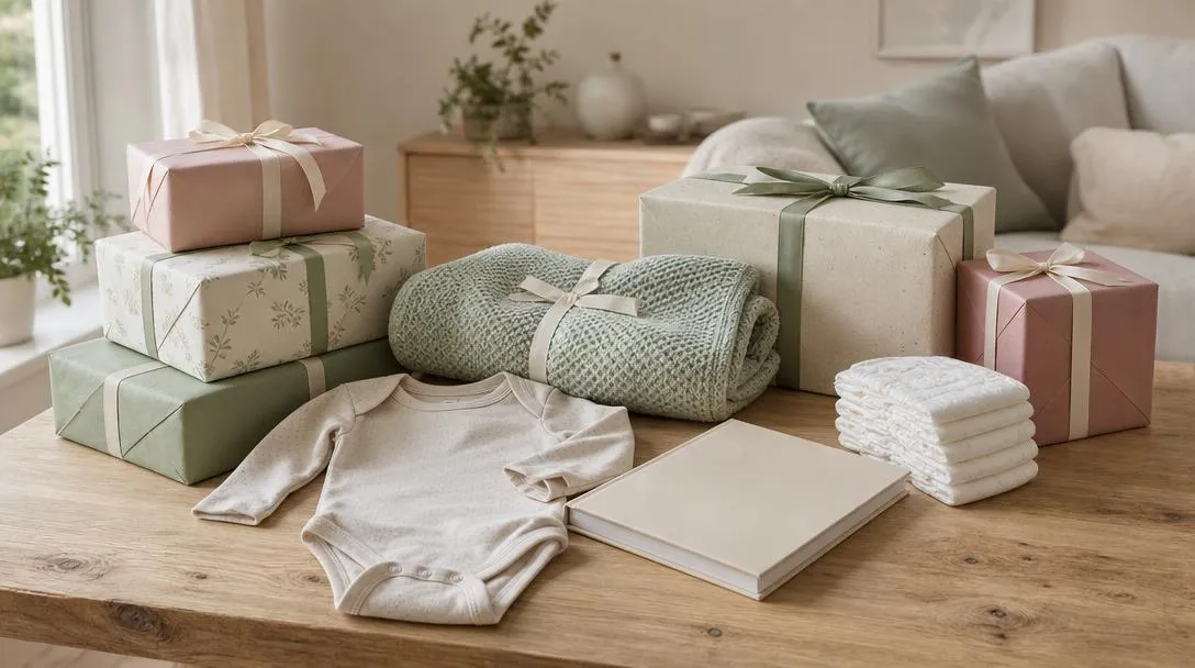 Omsorgsfullt inslagna presenter till en babyshower