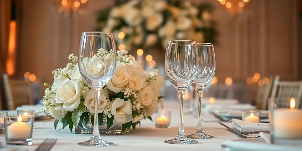 Bröllopsdukning med blommor och levande ljus