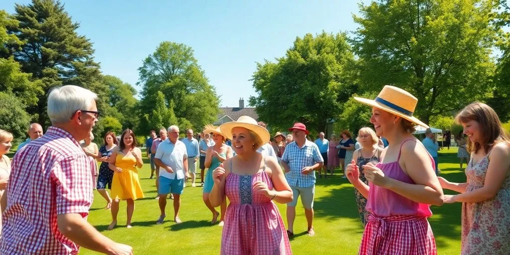 Glada vuxna leker midsommarlekar i solsken.